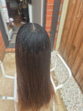 Black Gold Ombre Micro Twists Lace Front Wig – Medium Cap, Long Length, Synthetic Hair
