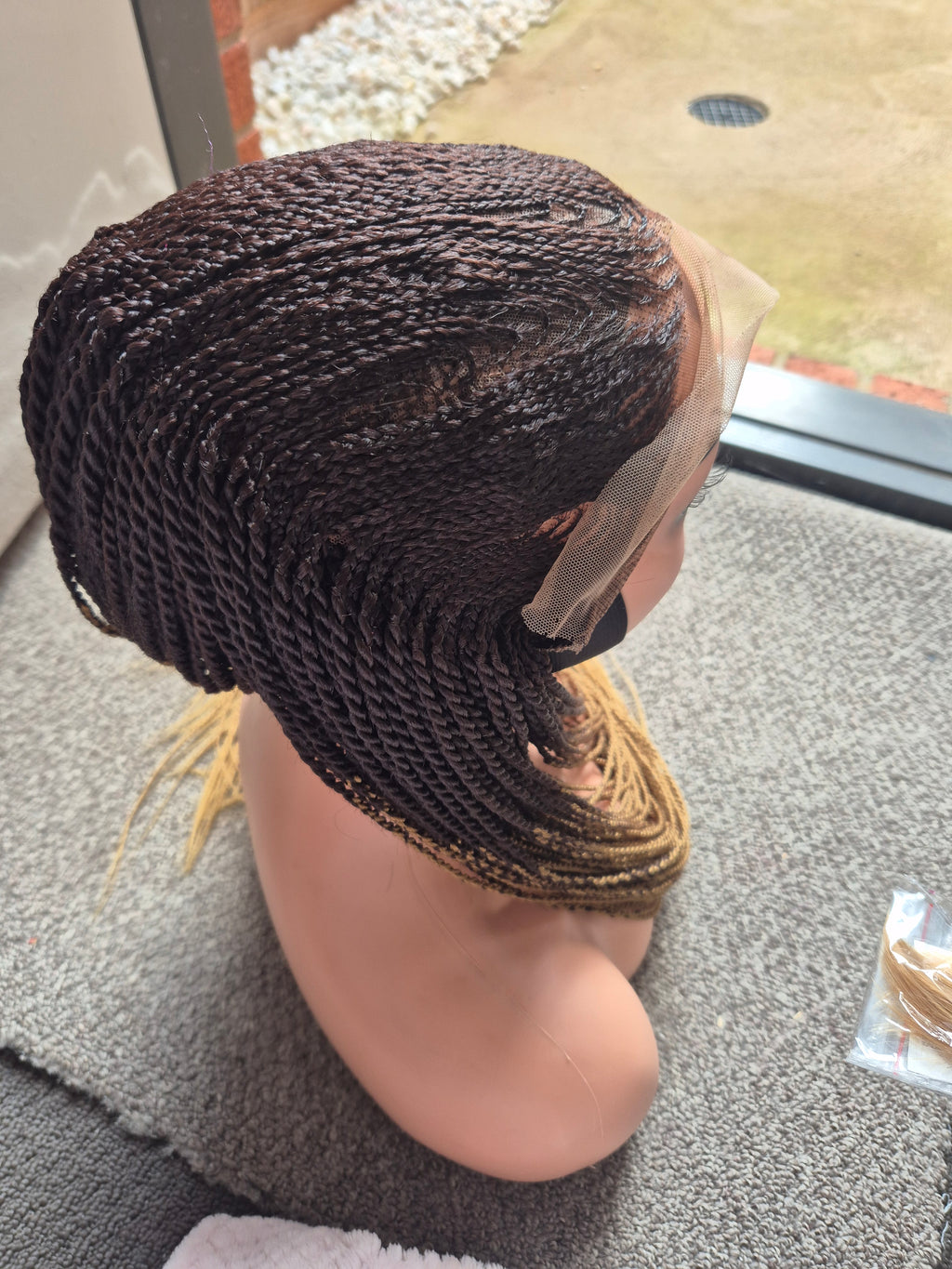 Dark Brown Gold Ombre Cornrow Braids Lace Front Wig – Medium Cap, Long Length, Synthetic Hair