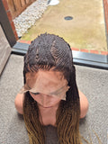 Dark Brown Gold Ombre Cornrow Braids Lace Front Wig – Medium Cap, Long Length, Synthetic Hair