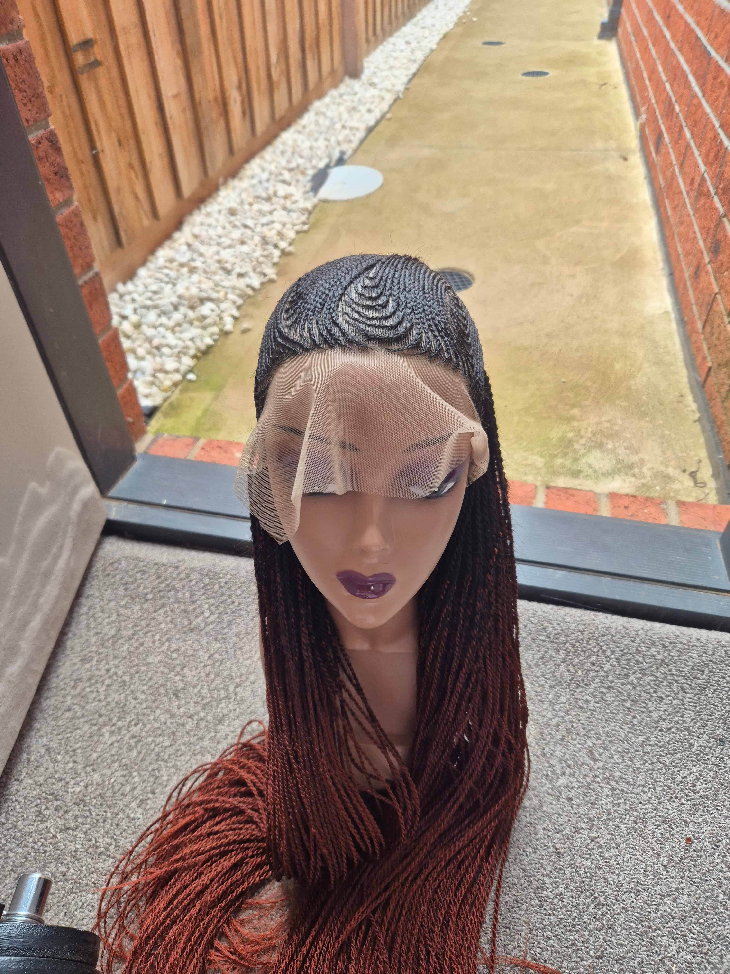 Black Auburn Ombre Senegalese Twist Lace Front Wig