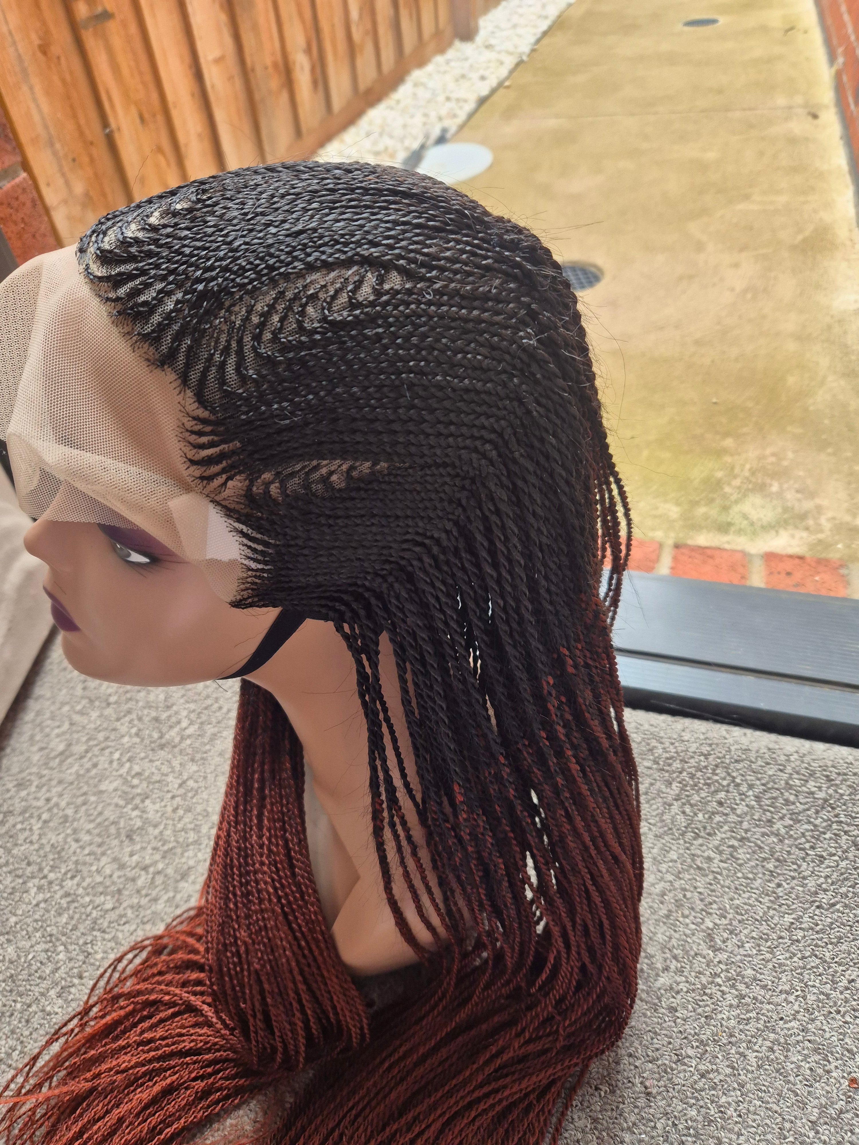 Black Auburn Ombre Senegalese Twist Lace Front Wig