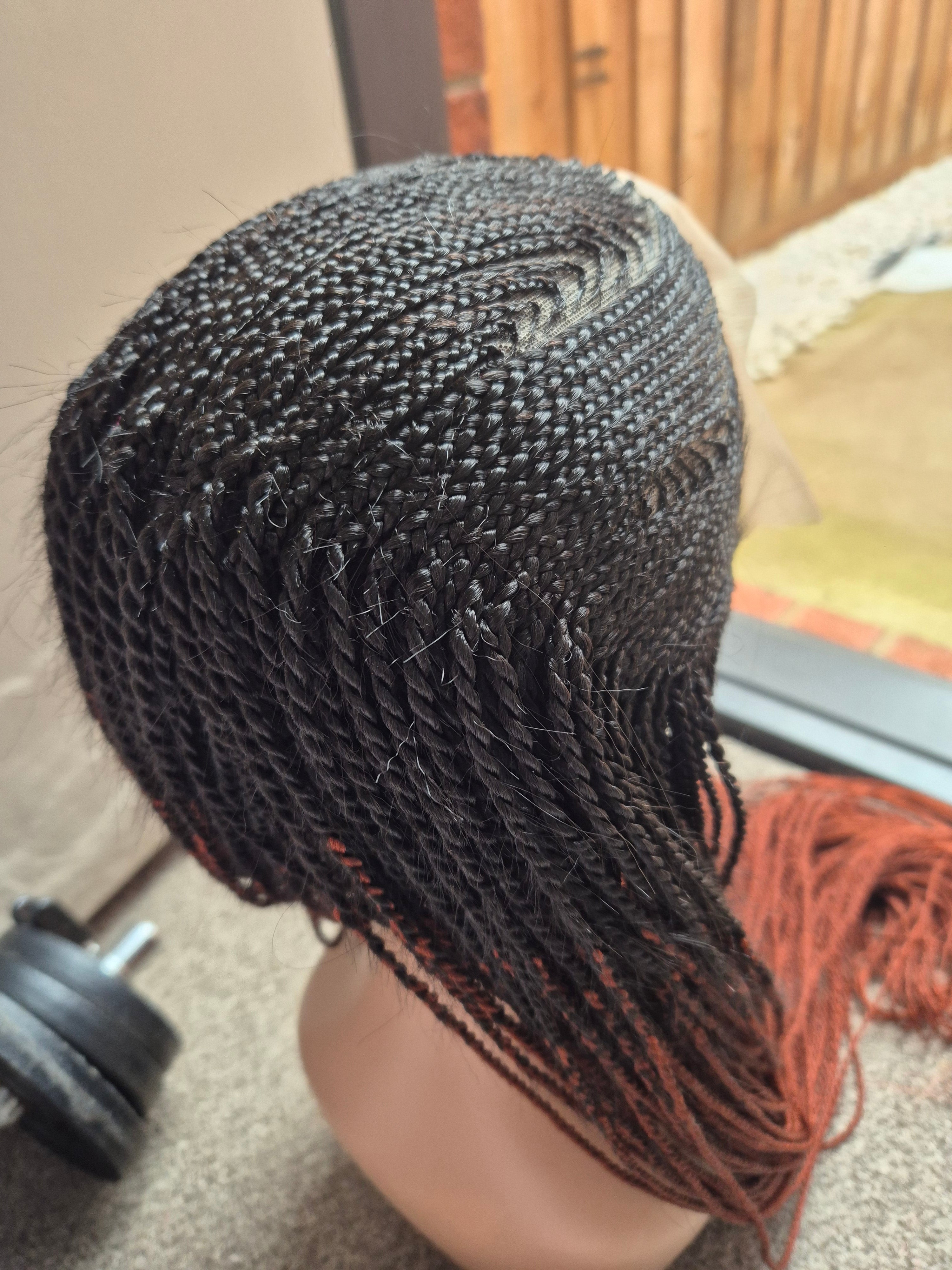 Black Auburn Ombre Senegalese Twist Lace Front Wig