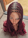 Burgundy French Curl Braided Lace Wig