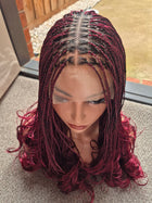 Burgundy French Curl Braided Lace Wig