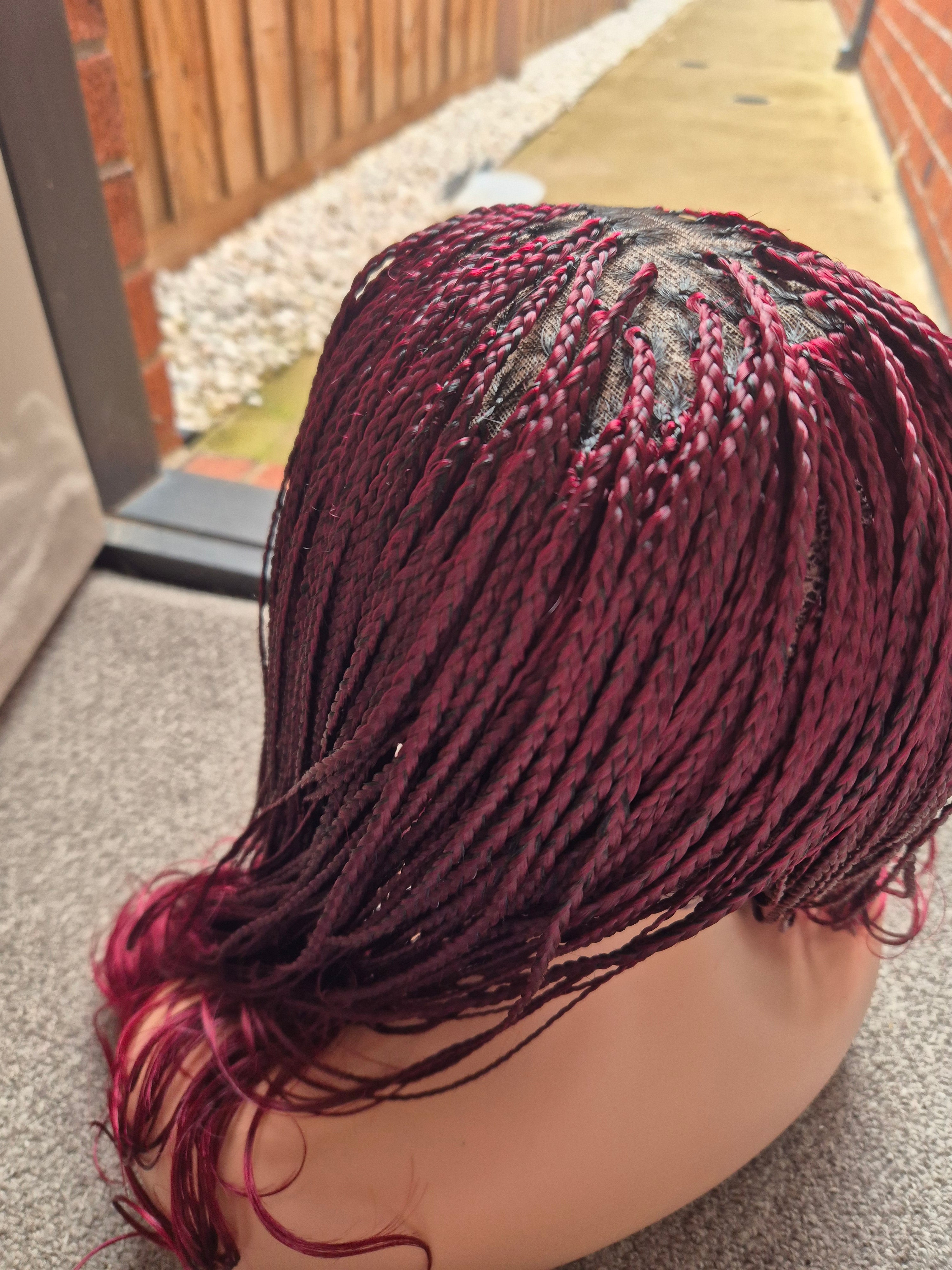 Burgundy French Curl Braided Lace Wig