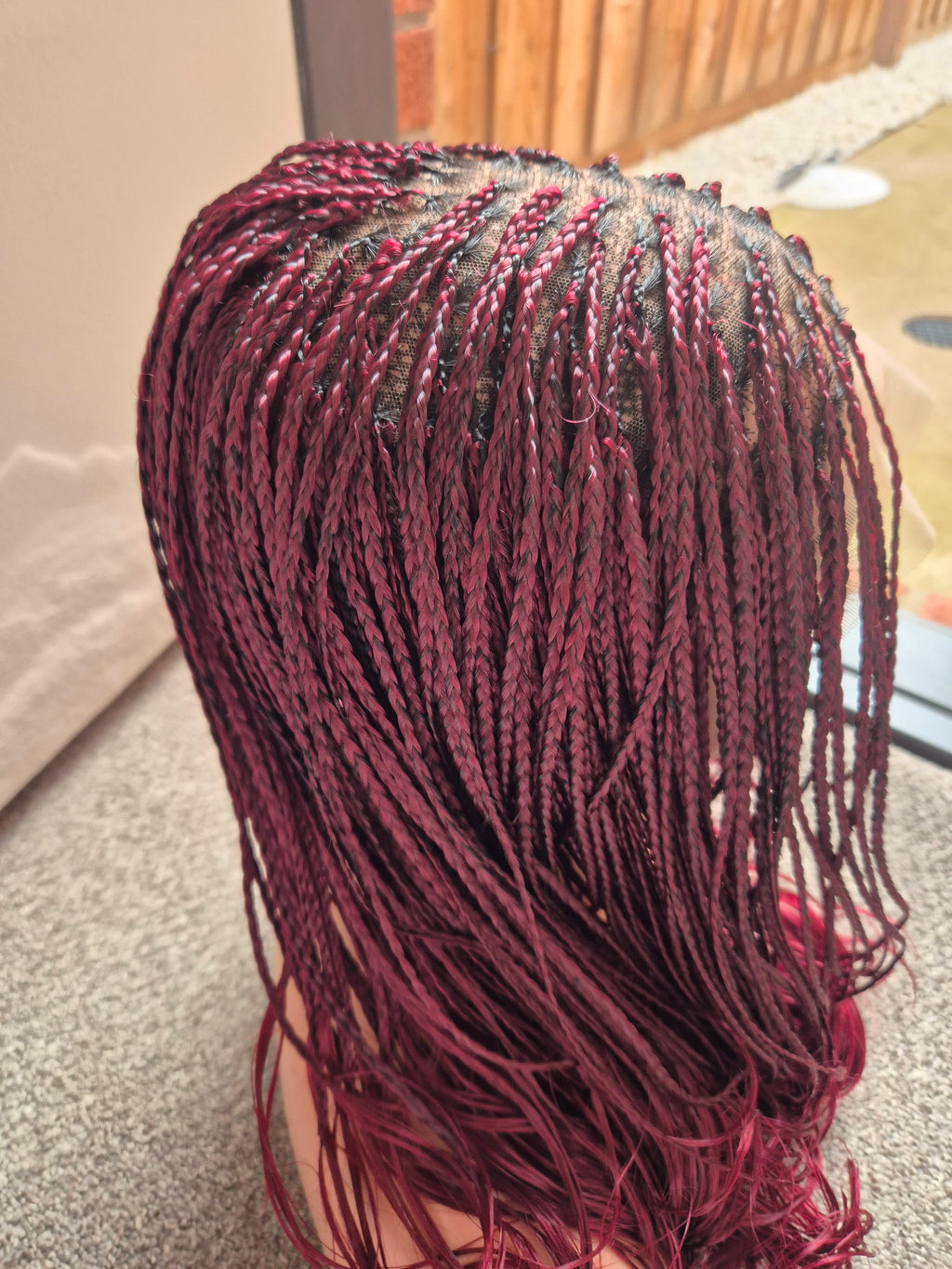 Burgundy French Curl Braided Lace Wig