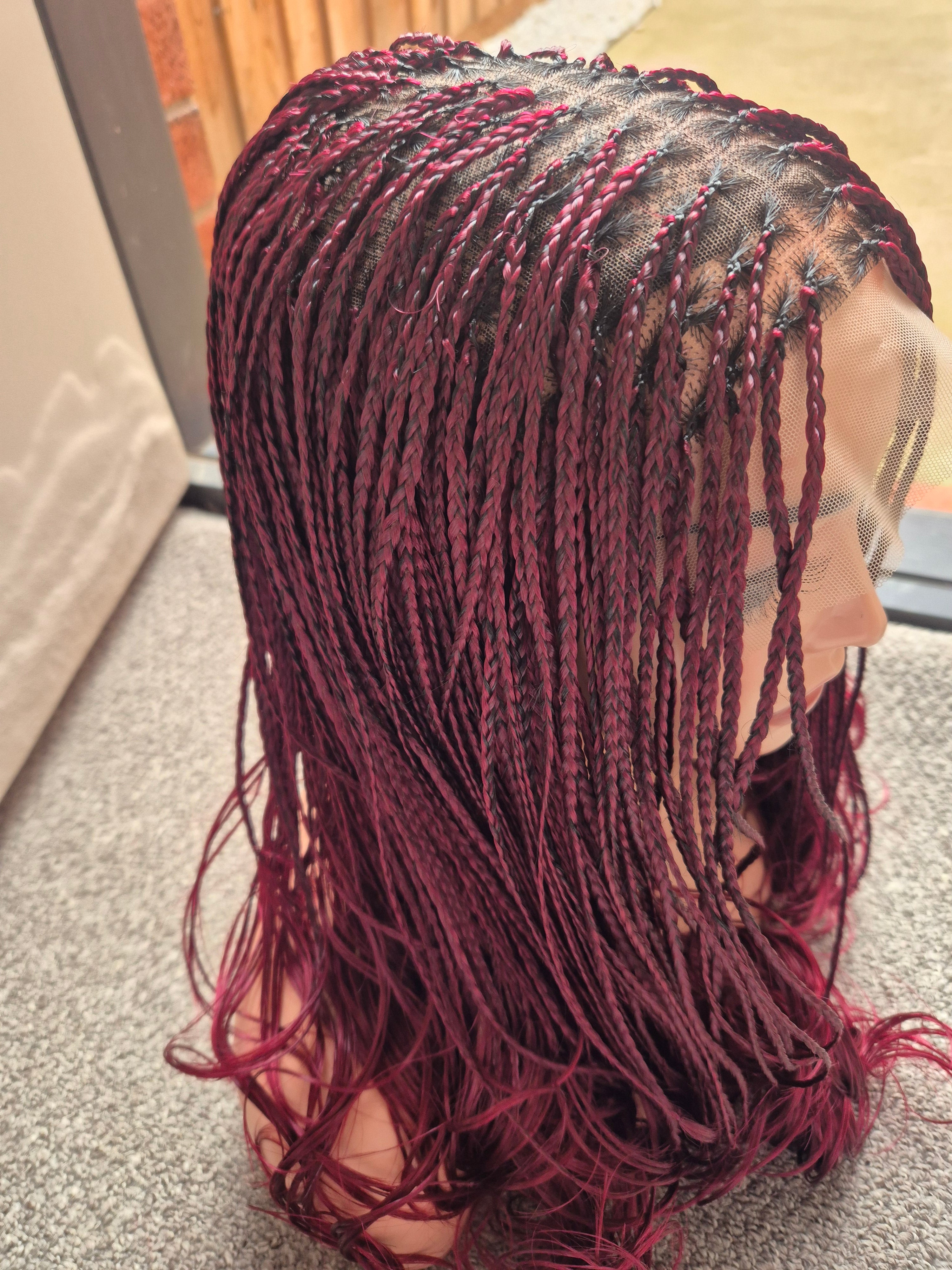 Burgundy French Curl Braided Lace Wig