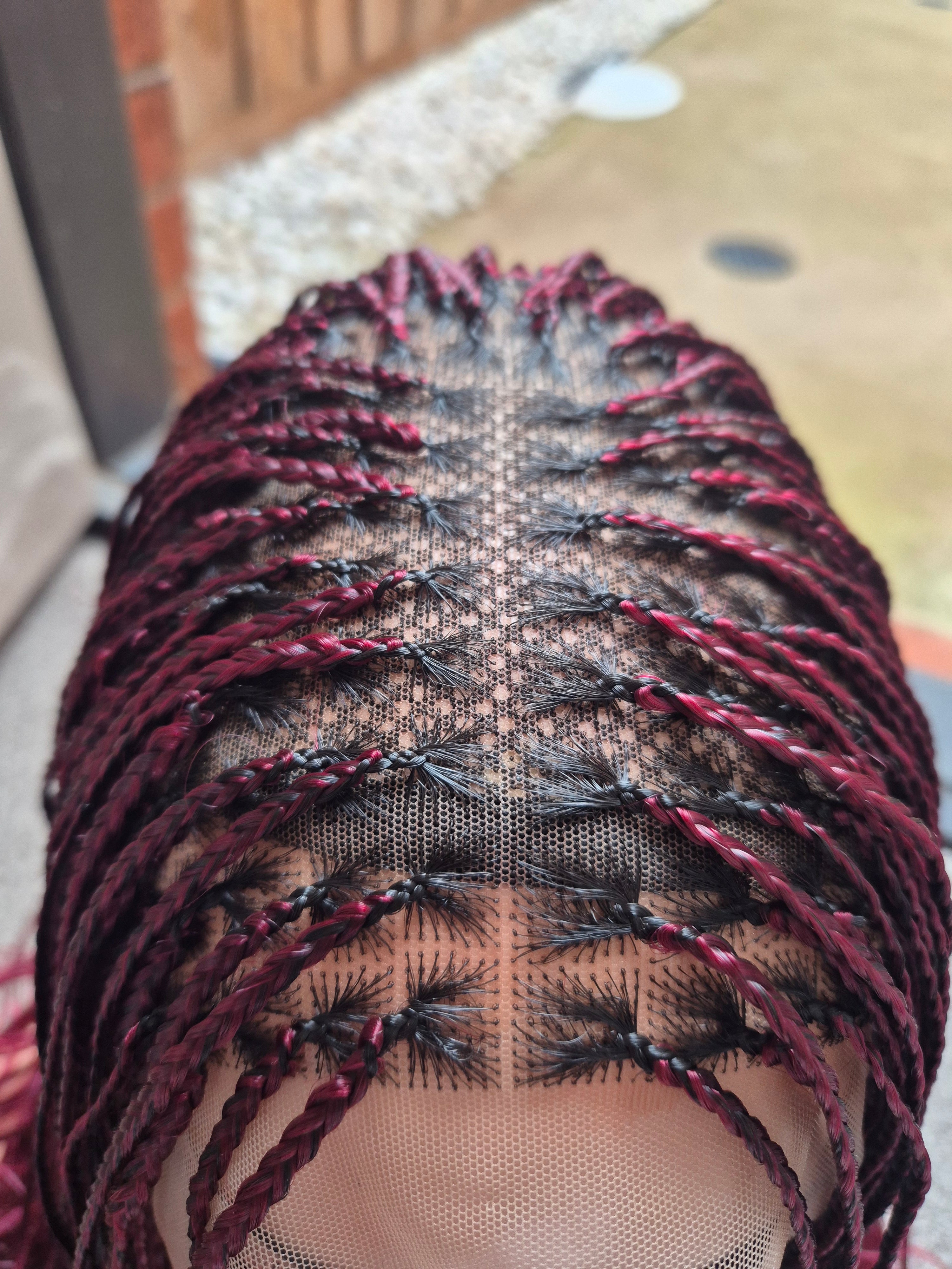Burgundy French Curl Braided Lace Wig