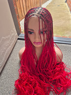 Red French Curl Braided Lace Wig