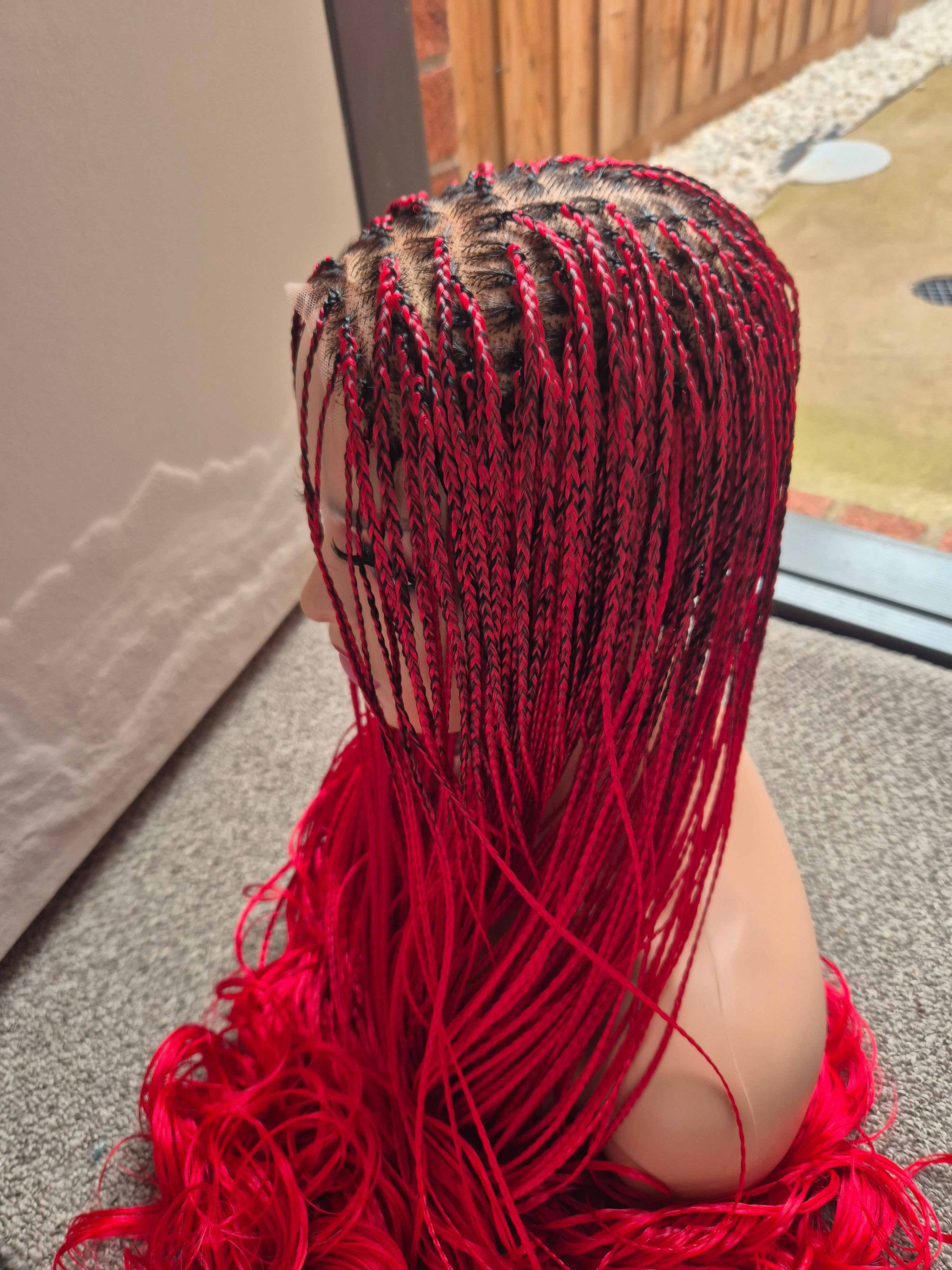 Red French Curl Braided Lace Wig
