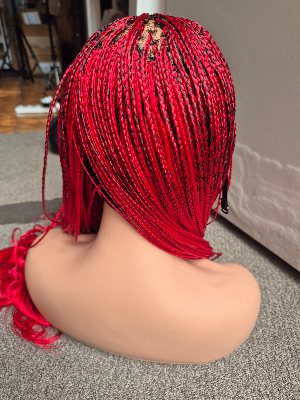 Red French Curl Braided Lace Wig