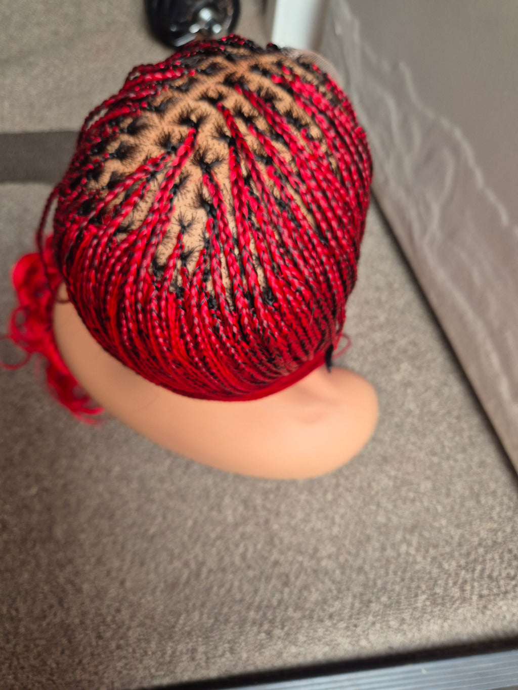Red French Curl Braided Lace Wig