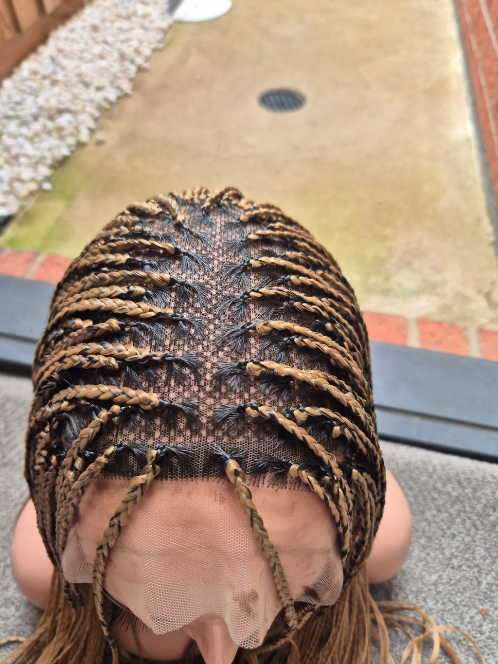 Brown Honey Blonde French Curl Braided Lace Wig