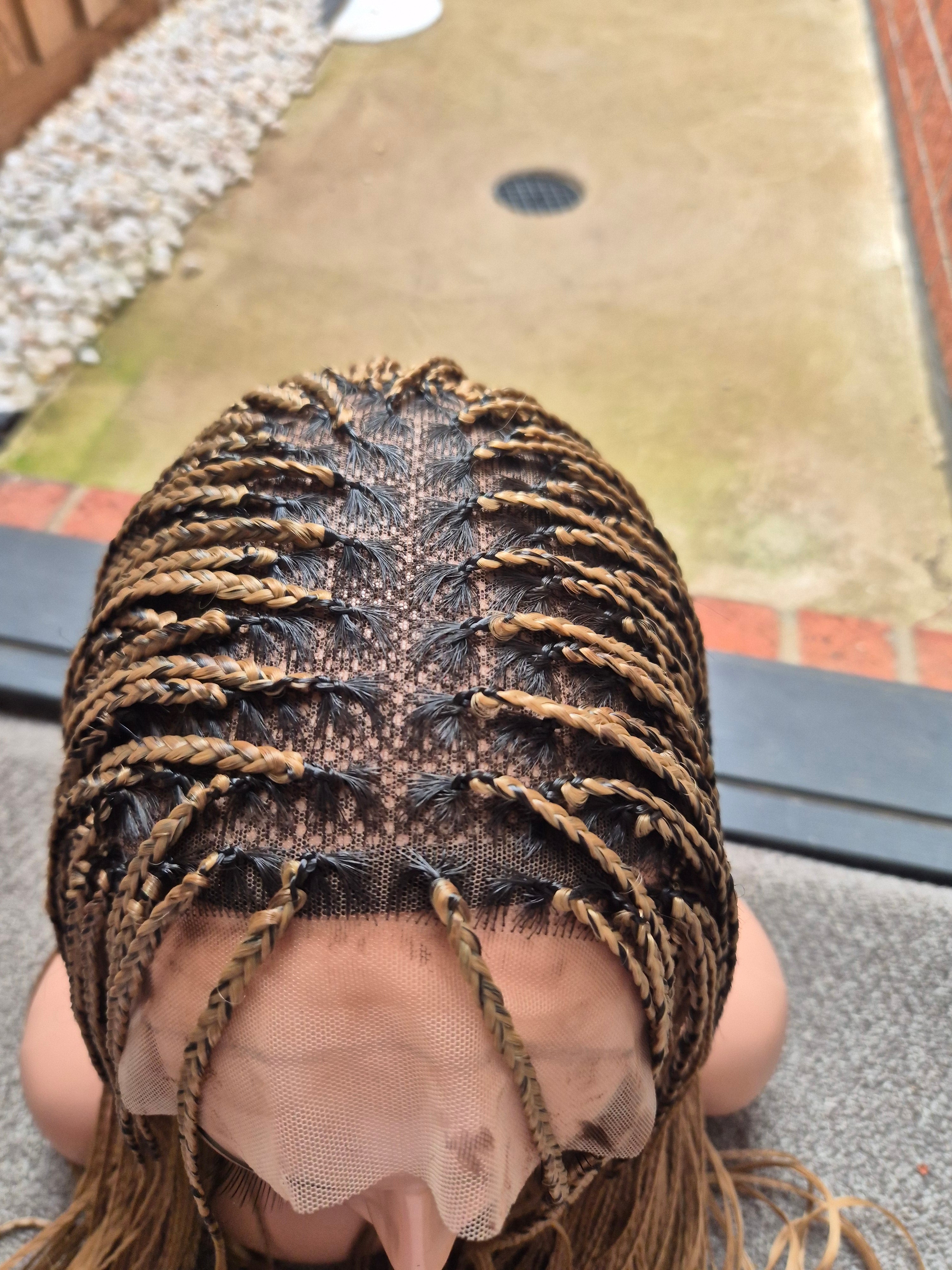Brown Honey Blonde French Curl Braided Lace Wig