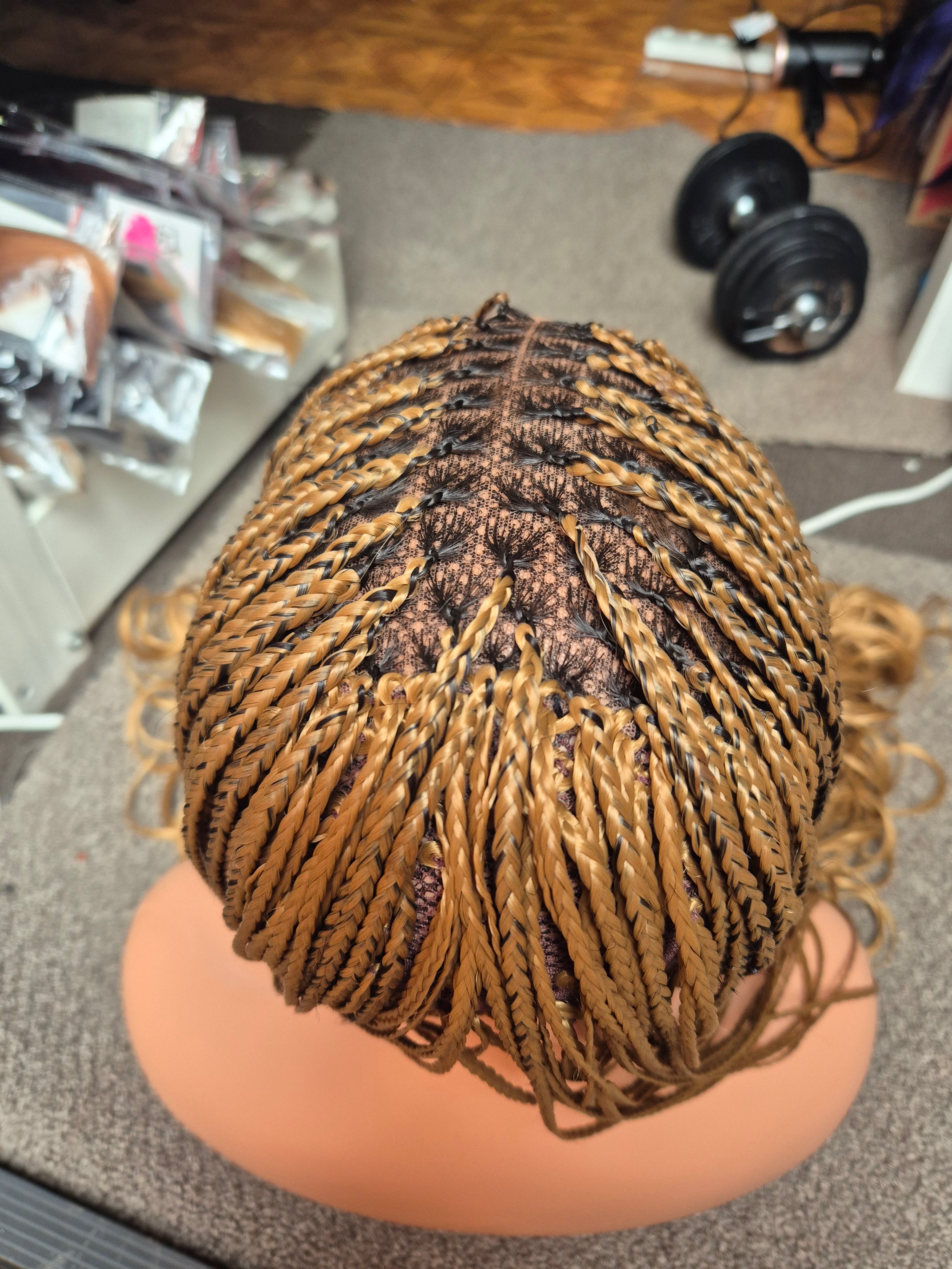 Brown Honey Blonde French Curl Braided Lace Wig