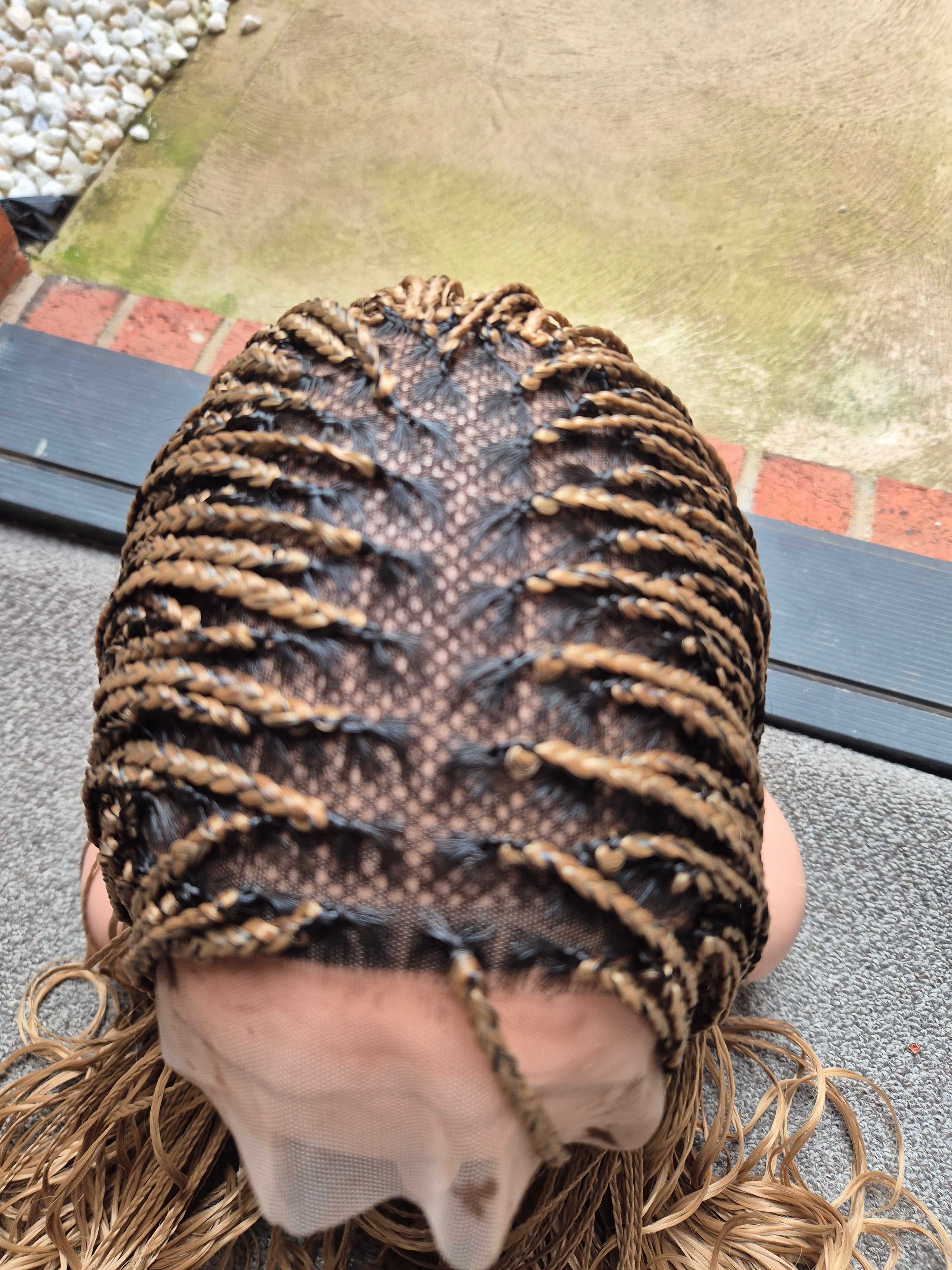 Brown Honey Blonde French Curl Braided Lace Wig