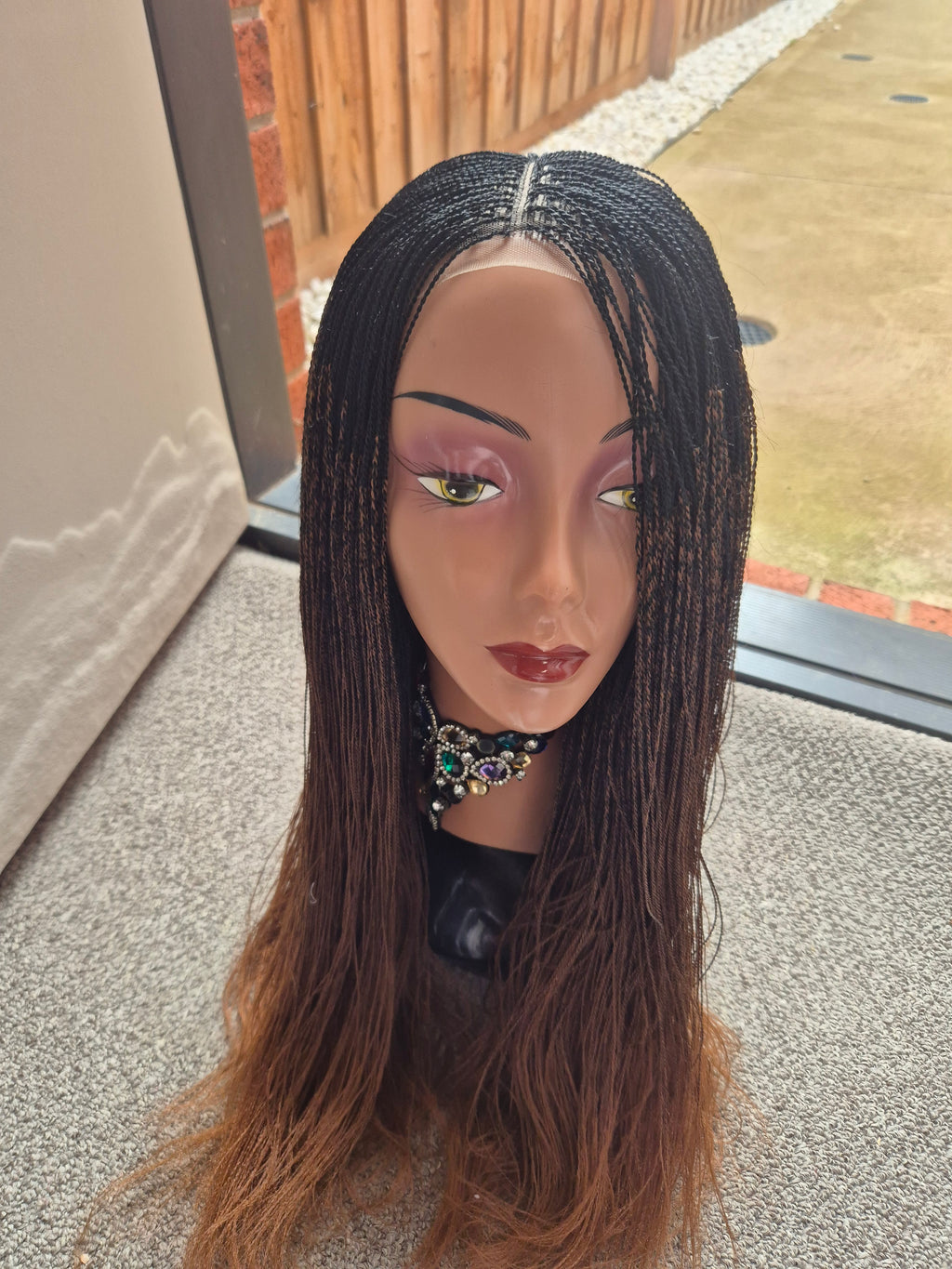 Black and Brown Micro Braid Twist Wig