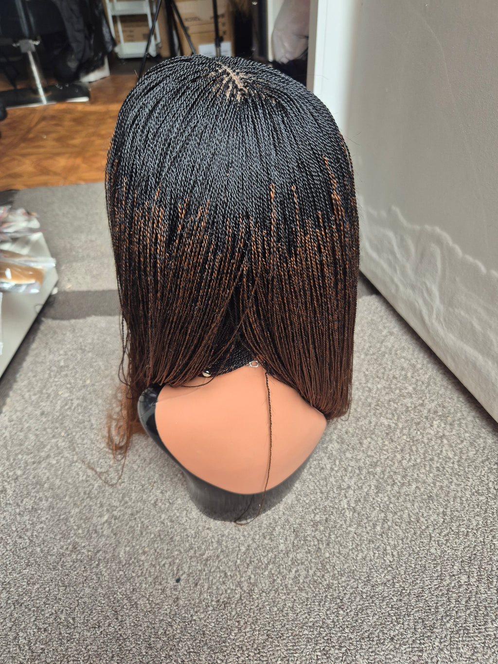 Black and Brown Micro Braid Twist Wig