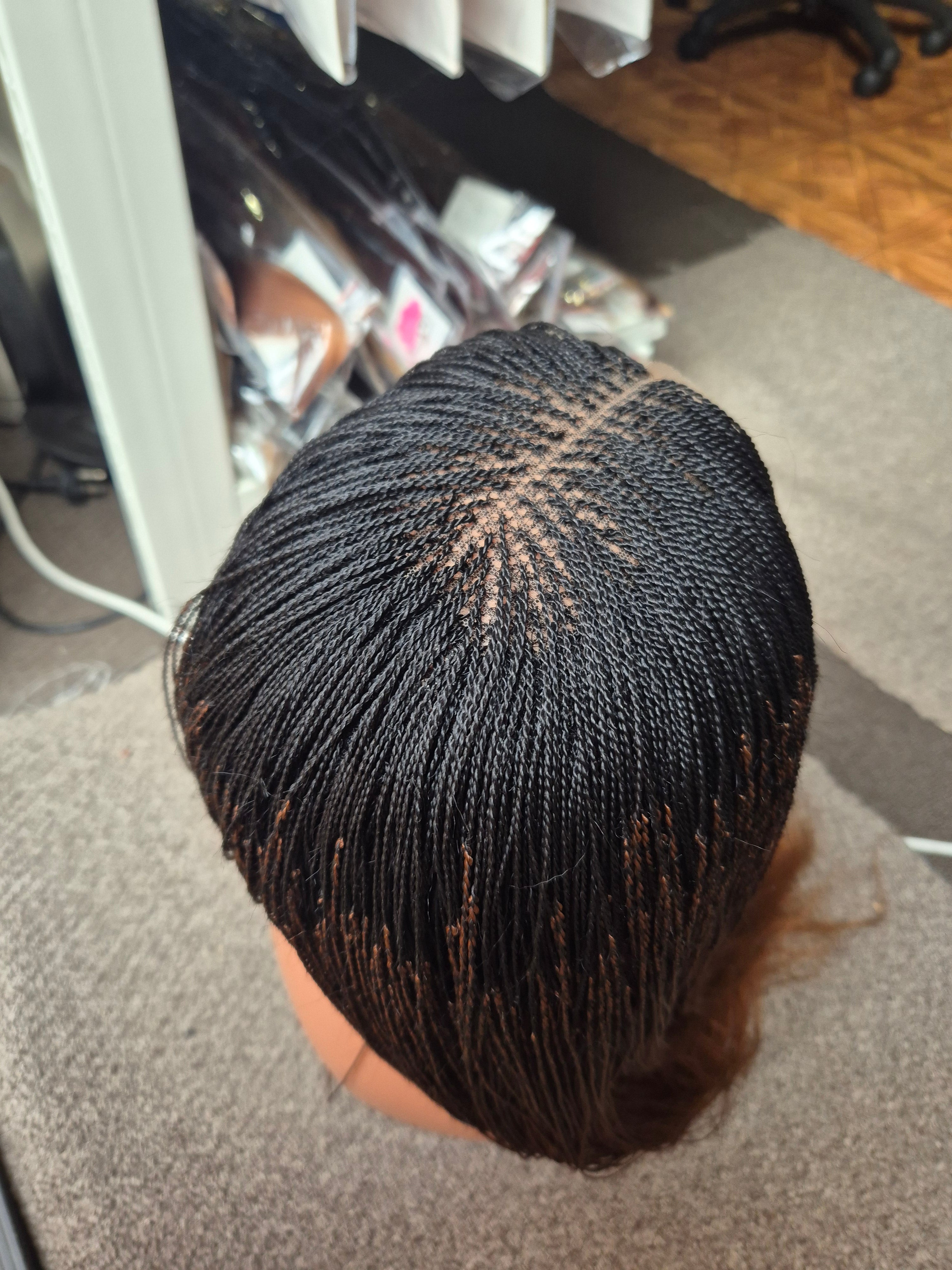 Black and Brown Micro Braid Twist Wig