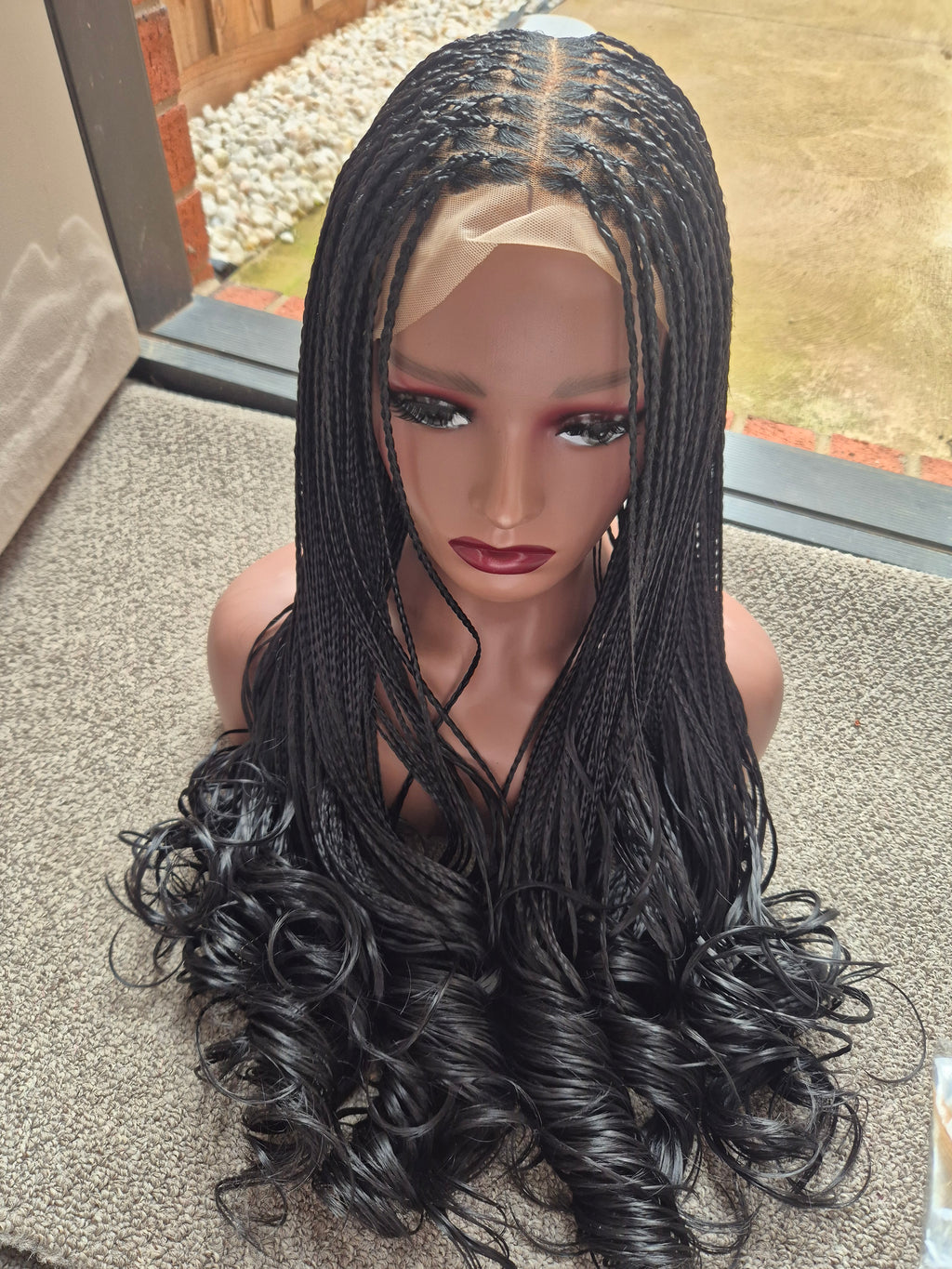 Black French Curl Braided Lace Wig
