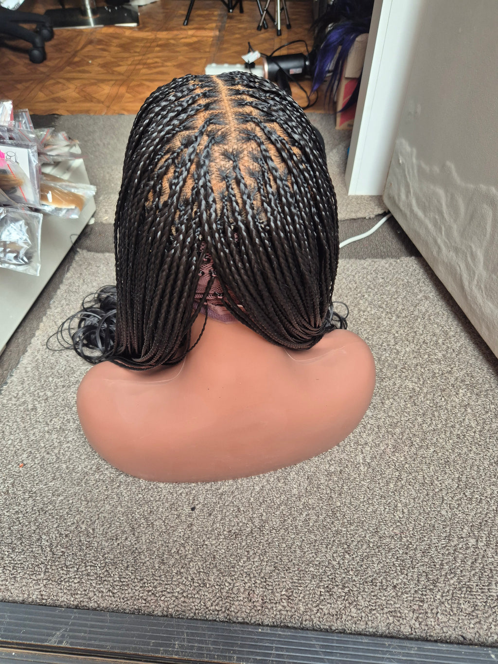 Black French Curl Braided Lace Wig