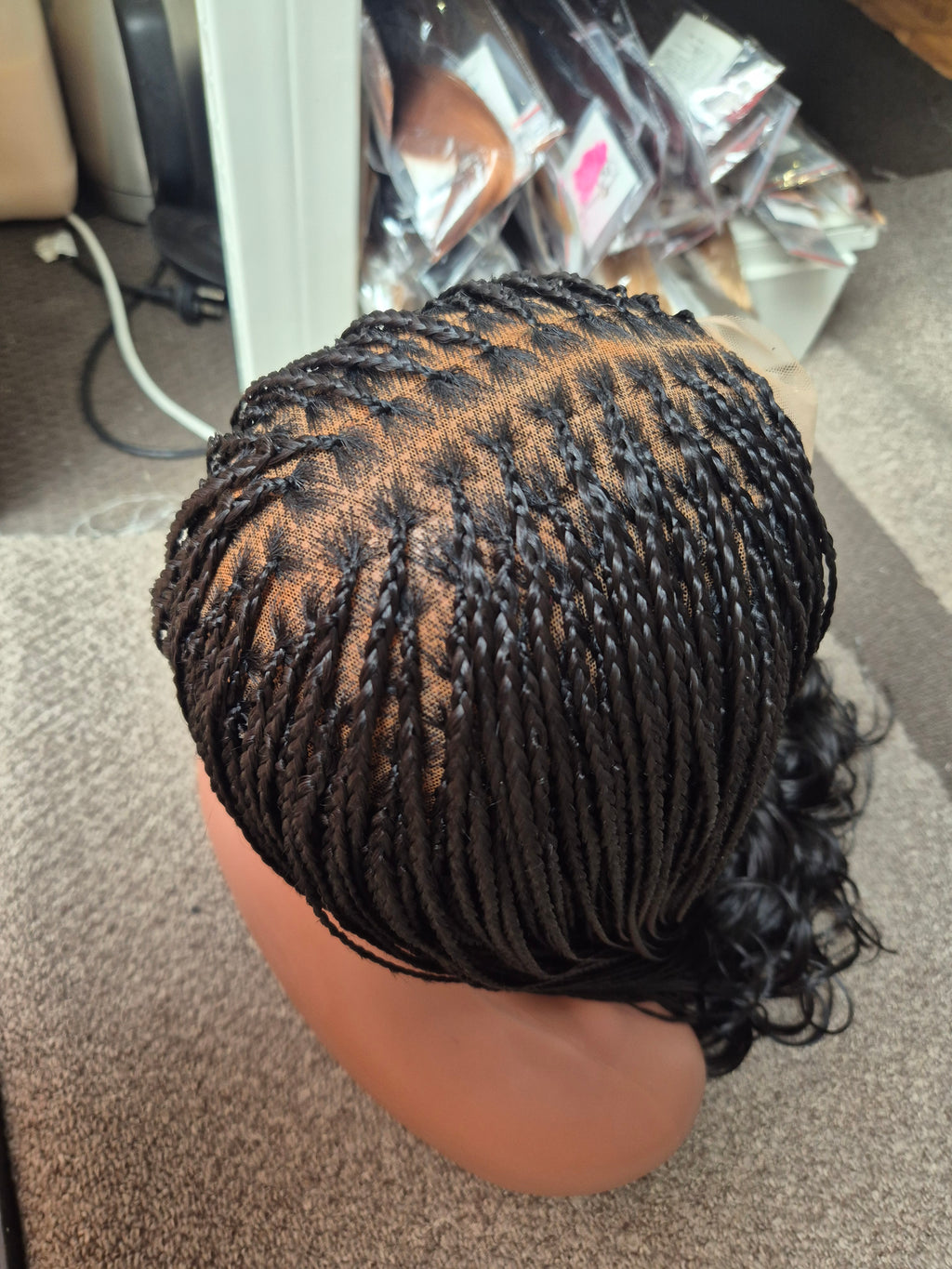 Black French Curl Braided Lace Wig
