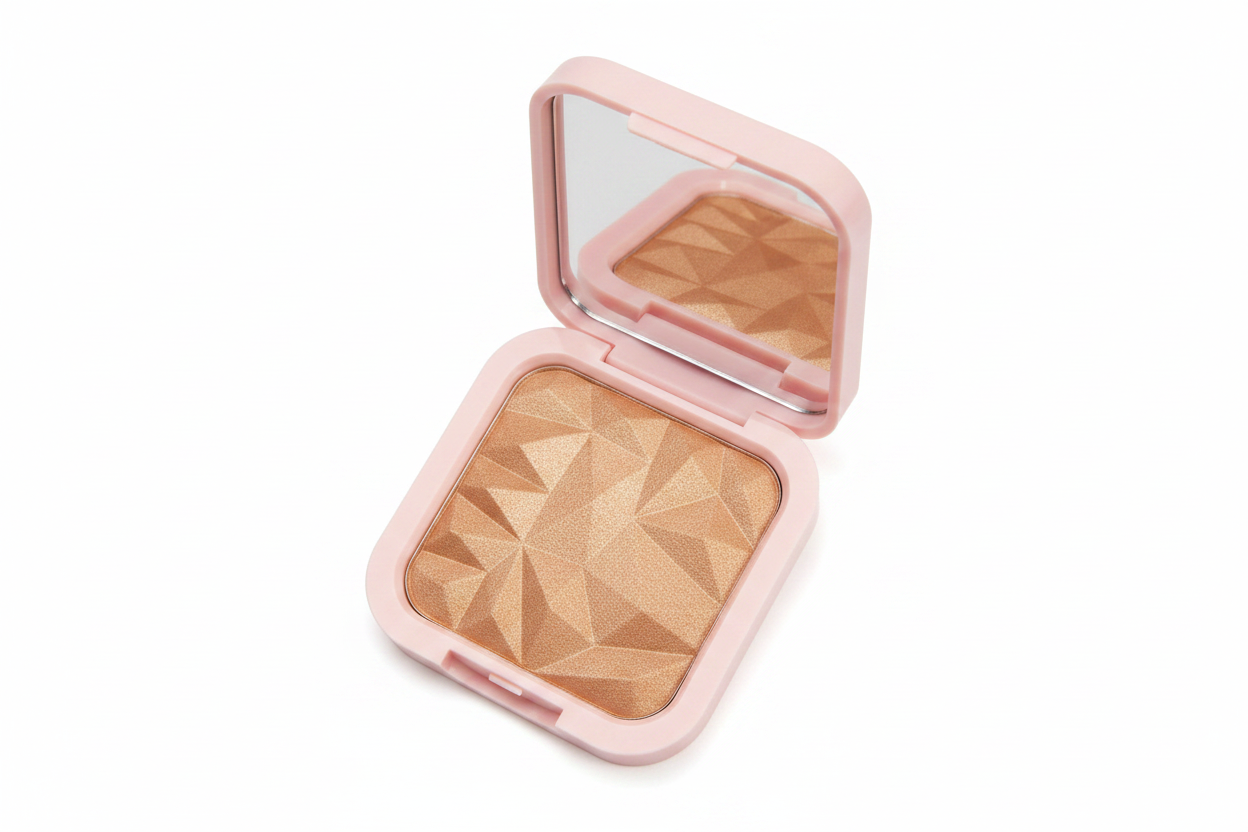 Diamond-Cut Highlighter Powder Compact – 6 Shades, Buildable Glow, All Skin Tones