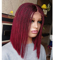Burgundy Micro Twist Bob Lace Front Wig – Medium Cap, Short Bob, Synthetic Hair