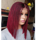 Burgundy Micro Twist Bob Lace Front Wig – Medium Cap, Short Bob, Synthetic Hair