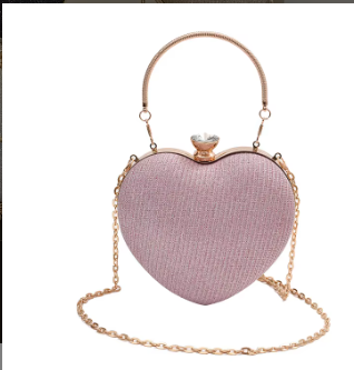 Heart Clutch Bag – Crystal Clasp, Chain Strap, 4 Colours – Evening & Wedding Bag