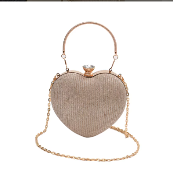 Heart Clutch Bag – Crystal Clasp, Chain Strap, 4 Colours – Evening & Wedding Bag