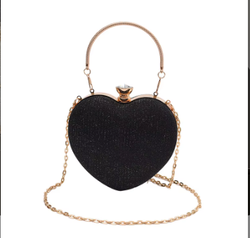 Heart Clutch Bag – Crystal Clasp, Chain Strap, 4 Colours – Evening & Wedding Bag