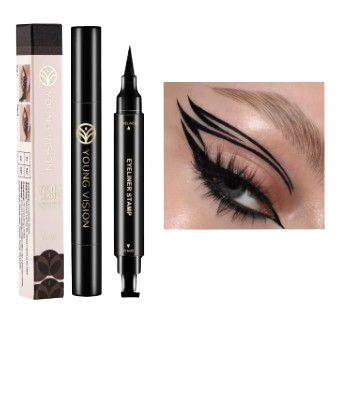 2-in-1 Eyeliner Stamp Pen – Waterproof Cat Eye Wing Stamp, Liquid Liner, Black