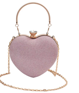 Heart Clutch Bag – Crystal Clasp, Chain Strap, 4 Colours – Evening & Wedding Bag