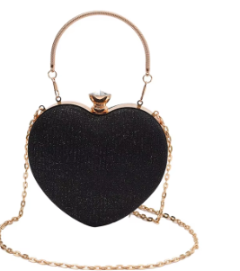 Heart Clutch Bag – Crystal Clasp, Chain Strap, 4 Colours – Evening & Wedding Bag