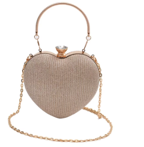 Heart Clutch Bag – Crystal Clasp, Chain Strap, 4 Colours – Evening & Wedding Bag