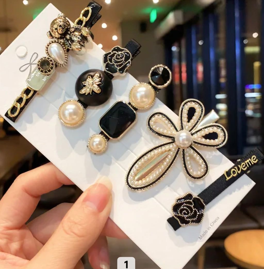 Crystal & Pearl Hair Clip Set – 4–6 Pieces, Rhinestone & Gold-Tone, Gift-Ready