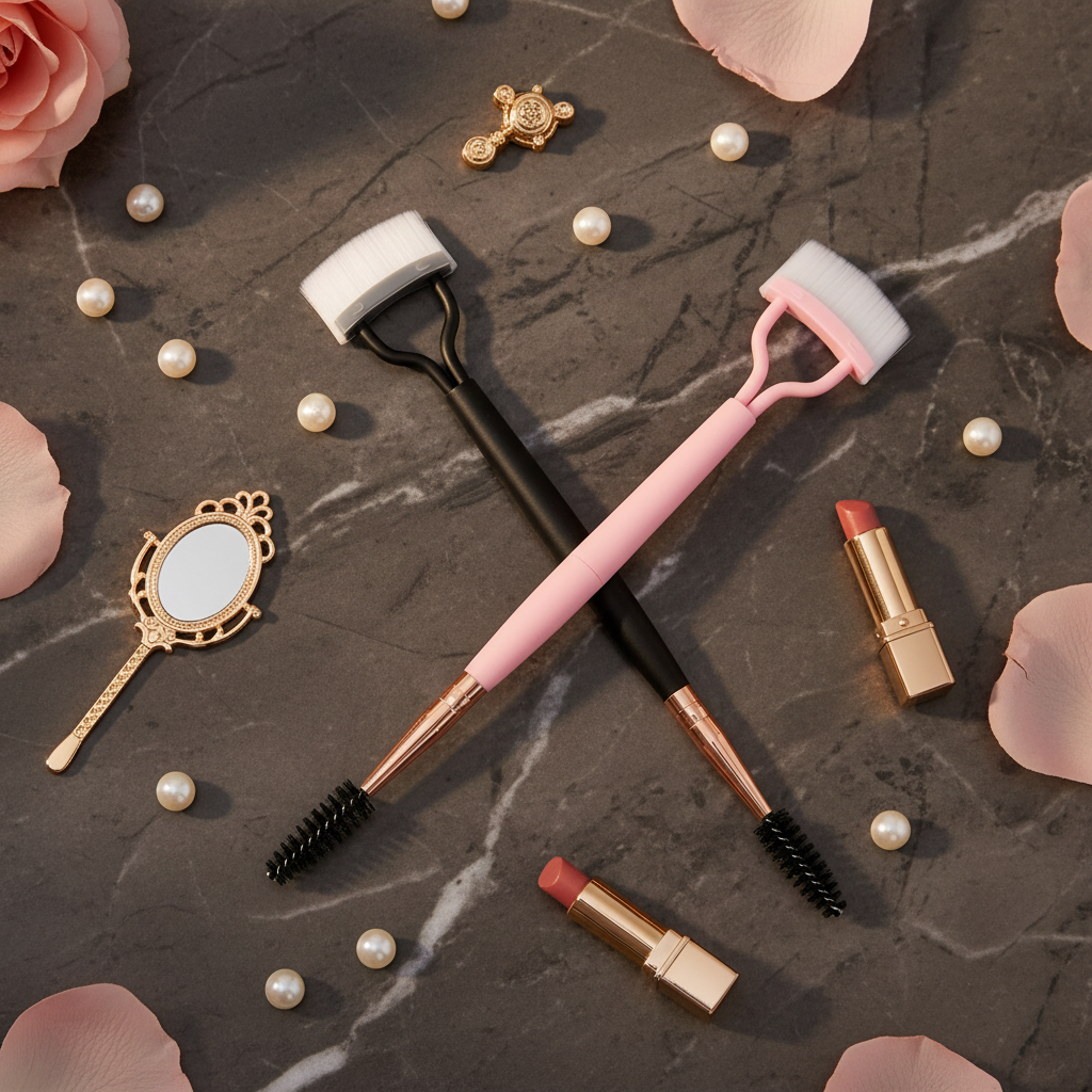 Eyelash comb flat lay