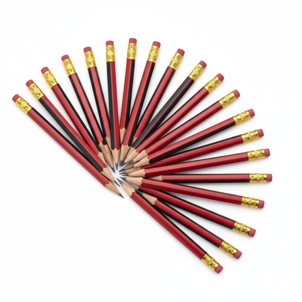 Classic HB Pencil Set – Red & Black Striped, Pre-Sharpened, Pink Eraser, Bulk Pack