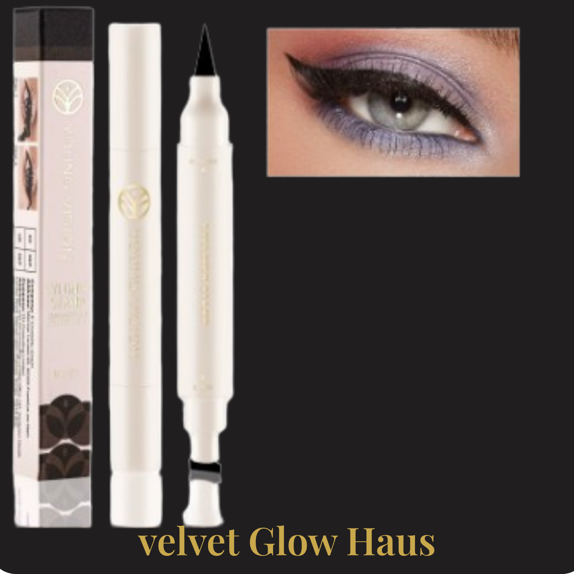 2-in-1 Eyeliner Stamp Pen – Waterproof Cat Eye Wing Stamp, Liquid Liner, Black